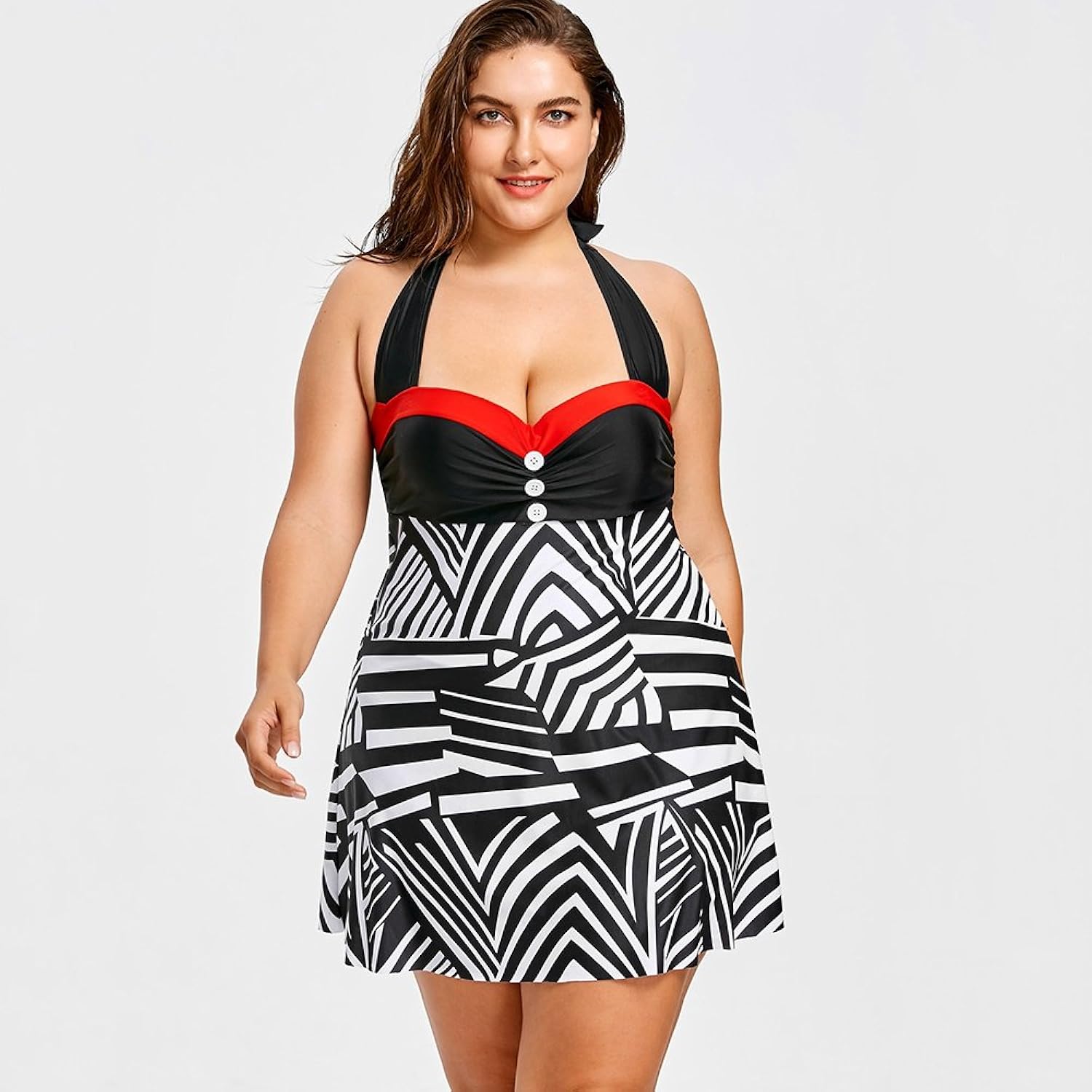 hannea plus size geometric empire waist tankini