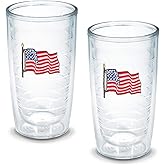 Tervis American Flag Made in USA Double Walled Insulated Tumbler Cup Keeps Drinks Cold & Hot, 16oz - 2pk, Unlidded