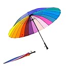 Qich® Free Shipping Top Quality 24k Color Rainbow Fashion Long Handle Straight Sun/Rain Stick Umbrella Manual Paraso