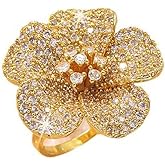 Kokoma Cubic Zirconia Flower Wrap Finger Bands Bohemian Floral Statement Adjustable Open Band Rings Chunky Engagement Promise Rings Jewelry for Women