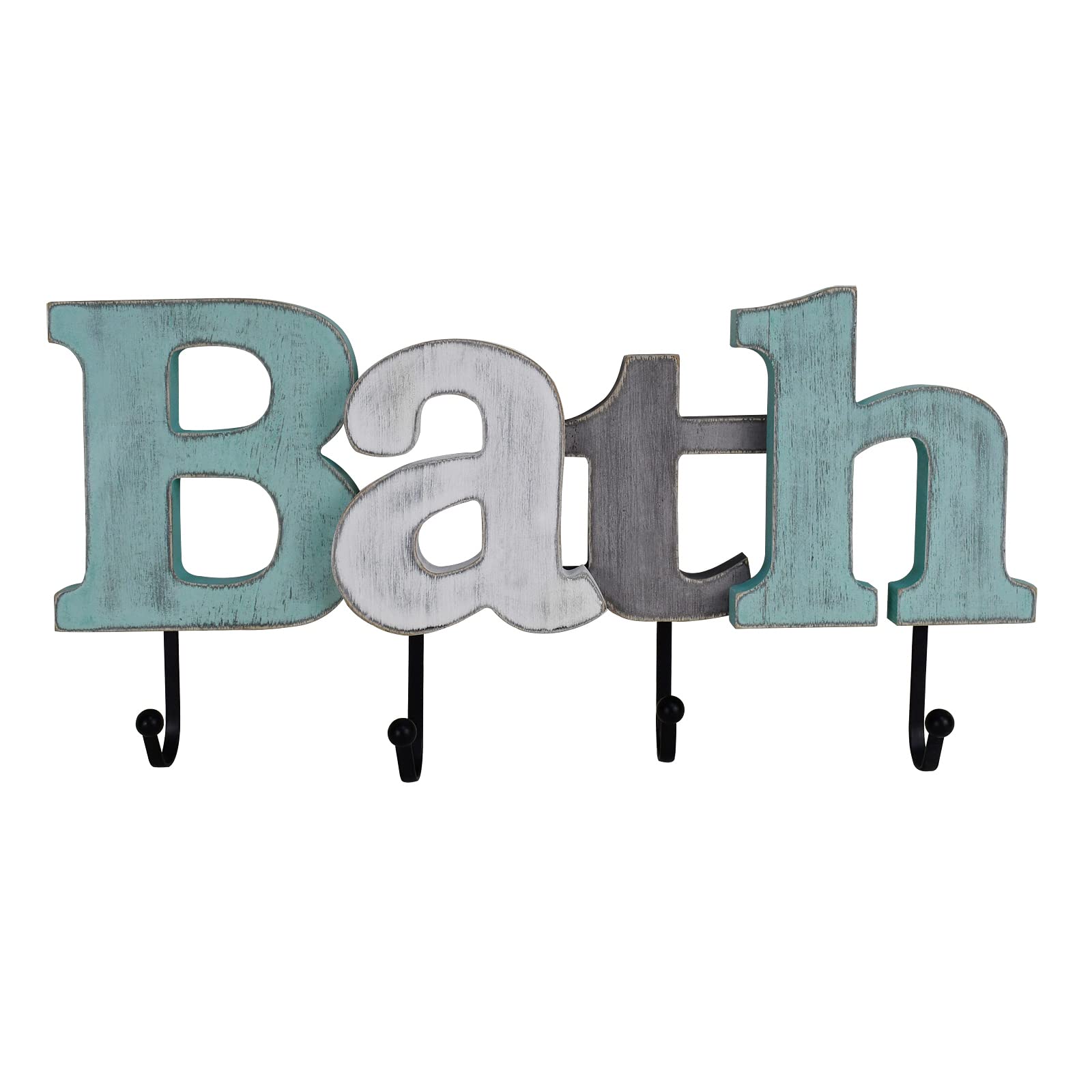 Photo 1 of Veclotch Rustic Wood Bath Sign with Towel Hook Decorative Cutout Word Sign Wall Decor, Multicolor Wooden Bath Word Sign Freestanding Block Letters Wall Mounted Decorative Sign Multicolors Bath