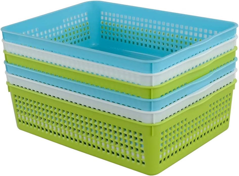 Plastic Storage Tray Basket, A4 Paper File Storage Baskets, 6 Pack