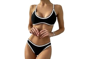 ZAFUL Women's Tie Back Padded High Cut Bralette Bikini Set Two Piece Swimsuit