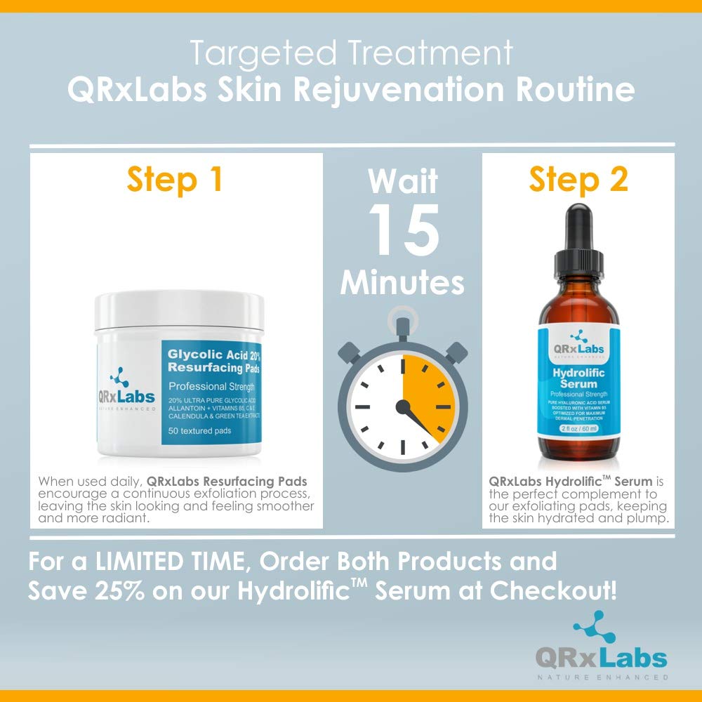 Glycolic Acid 20% Resurfacing Pads for Face & Body with Vitamins B5, C & E, Green Tea, Calendula, Allantoin - Exfoliates Surface Skin and Reduces Fine Lines and Wrinkles - Peel Pads: Beauty