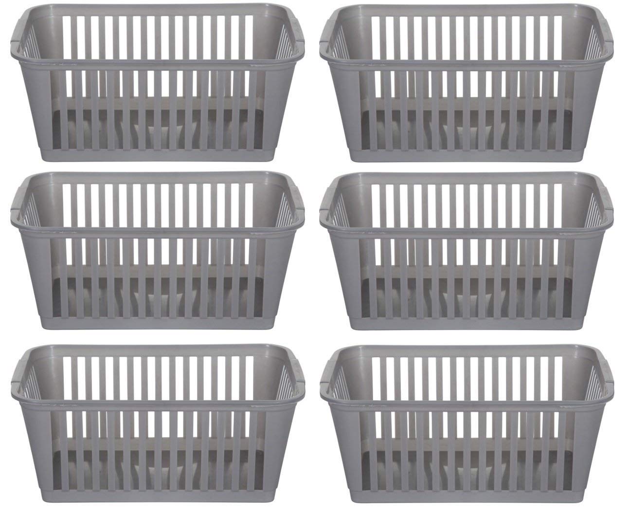 2 X 25cm Silver Plastic Handy Basket Storage Basket - Set of 6