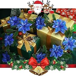 GREENTIME 12 Pcs Glitter Poinsettia 5.5" Artificial