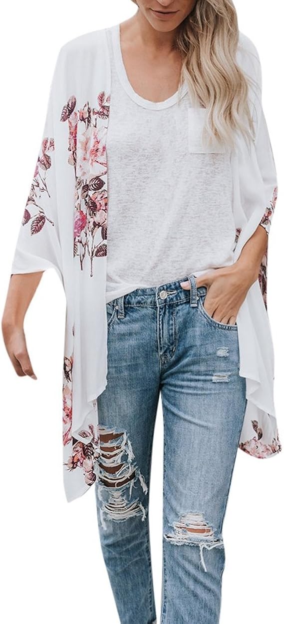 Amazon Co Jp カーディガン Duglo シフォン 花柄 レディース 白 ブラウス 薄手 シンプル 長袖 トップス 女性 ドルマンスリーブ 紫外線 冷房対策 日焼け止め 春 夏 秋 ゆったり 上着 柔らか 旅行 お出かけ 着心地 Xl ホワイト 服 ファッション小物