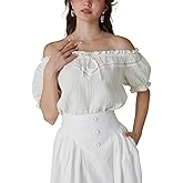SCARLET DARKNESS Peasant Blouse for Women Off Shoulder Puff Sleeve Cotton Loose Summer Tops