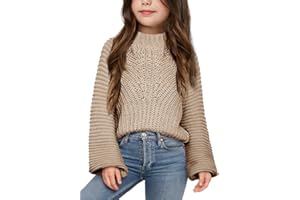 Imily Bela Girls Sweaters Kids Casual Bell Sleeve Knit Pullover Jumper Tops