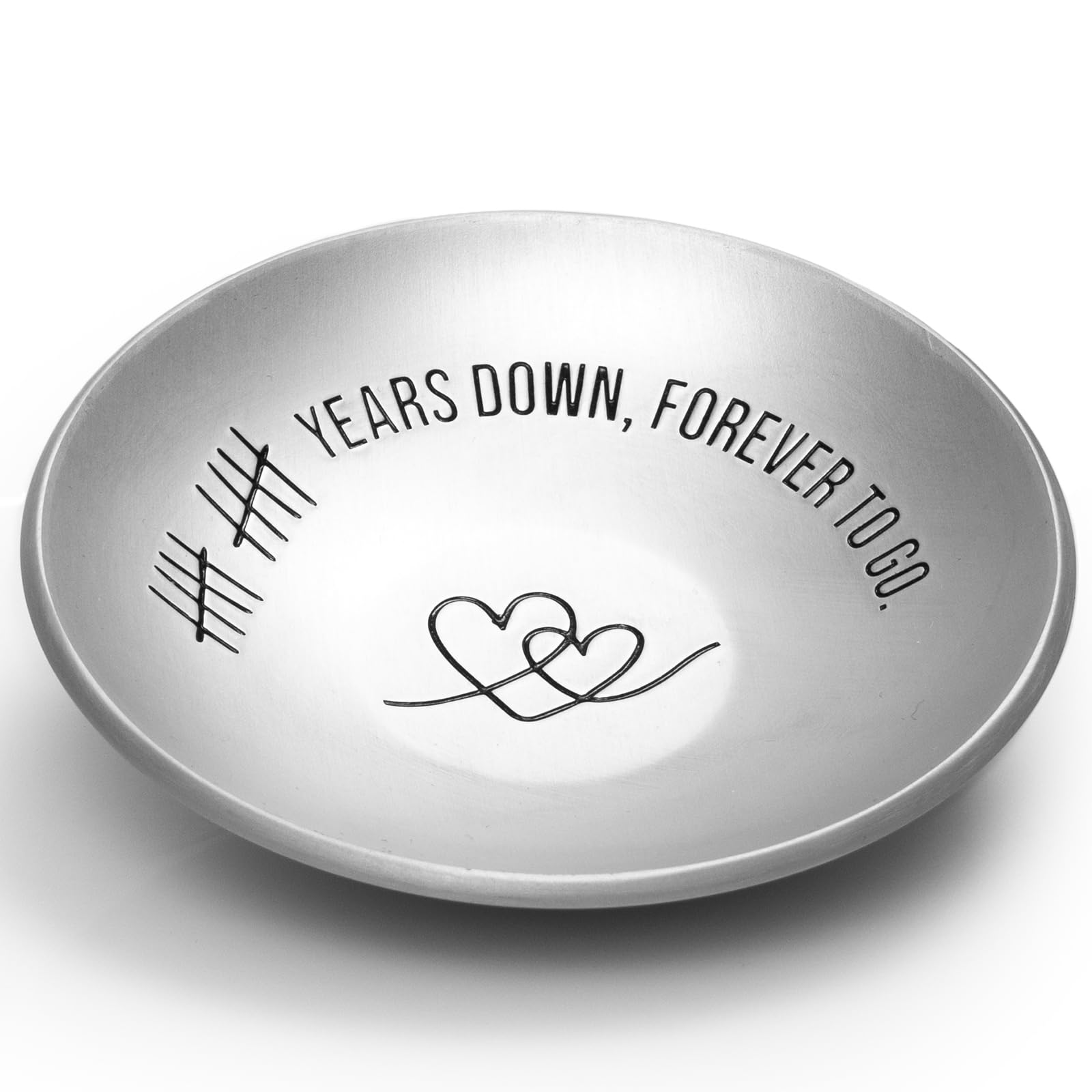 10th Anniversary Aluminum Gifts for Her/Him, 10 Year Wedding Anniversary for Wife Couple Parents, 4" Ring Holder Dish Jewelry Tray - Personalized Tin Ten Years Anniversary Decorations Ideas Gift