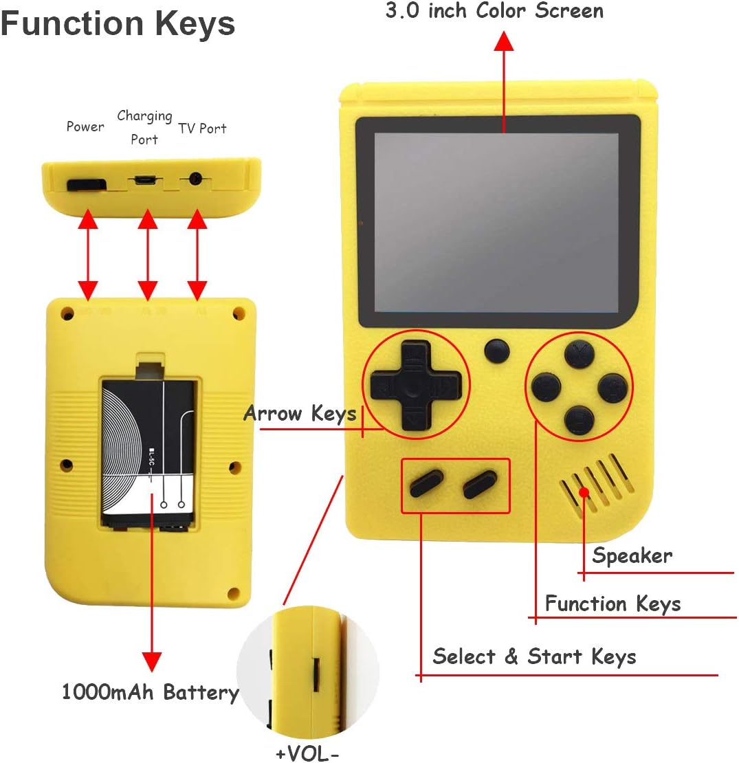 Mini Retro Handheld FC Games Consoles ,Built-in 400 Classic Game, Portable Gameboy 3 Inch LCD Screen ,Best Gifts for Birthdays and Christmas (Games Consoles Yellow): Toys & Games