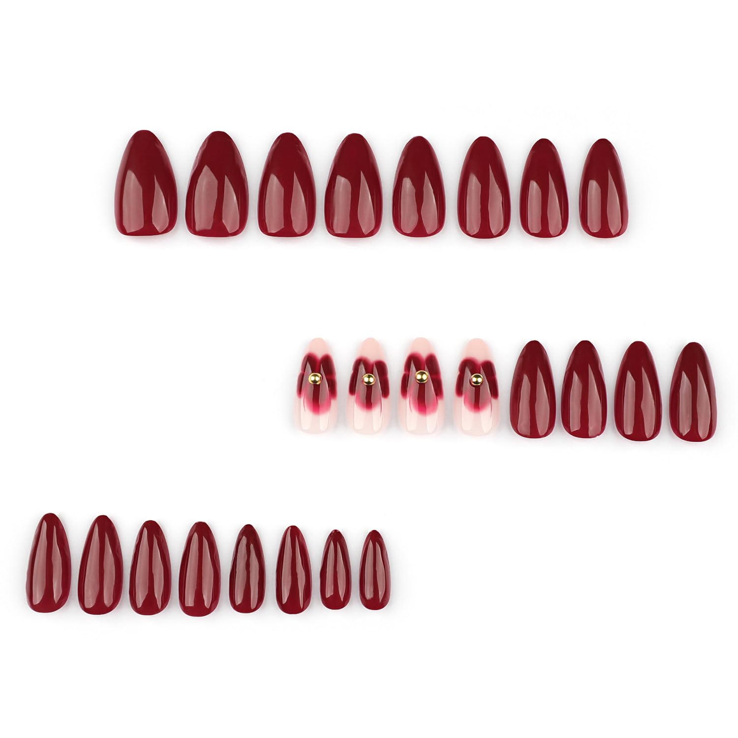 Flower Press on Nails Almond Red Fake Nails - LPOODDNU Cute Flowers Glue on Nails Spring Wine Red Acrylic False Nails Full Cover Stick on Nails Medium Artificial Nails for Women Manicure, 24Pcs - Image 2