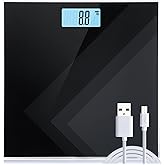 Uten Digital Weight Scale, USB Charging Bathroom Weight Scale, Three-Color LCD Back Light Display, Slim Design, 400Ibs/180kg, 6mm Tempered Glass (Black)