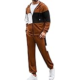 Babioboa Men's 2 Piece Tracksuit Full Zip Hoodie Jacket Sweatshirt and Jogging Sweatpants Set Color Block Activewear for Men