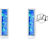 Blue Opal Mini Bar Earrings Stud Sterling Silver Stick Line Earrings Opal Jewelry Gift for Women