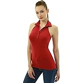 AmélieBoutik Women Halter Collared Henley Button Sleeveless Blouse Top