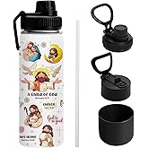 Christian Gifts for Women, Child of God Water Bottle, Inspirational Religions Faith Based Bible Verse Tumbler with 2 Lids & Handle, Anti Slip Silicone Boot, 18 Oz Leak-Proof Bottle for Sports, 1 PCS