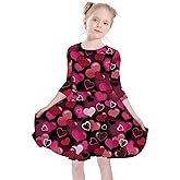 LuckyShe Girl Valentine Dress Kids Toddler Little Tween Love Heart Holiday 3/4 Long Sleeve Twirl Skater Dresses,6-12 Years