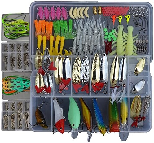 Fishinghappy 1 Set 223Pcs Fishing Lures Baits Tackle Set for Freshwater Saltwater Trout Bass Salmon Spinner Baits Popper Rattlin Minnow VIB Lure Topwater Frog Lures Crankbaits Lures Spoon Lures