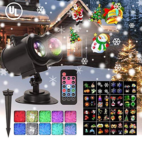 Ocean Wave Christmas Projector Lights, Remote Control 2-in-1 Moving Patterns W/Water Wave LED Landscape Holiday Night Lights Waterproof Outdoor Indoor Xmas Party Yard Garden Decorations, 16 Slides - Thumbnail 4