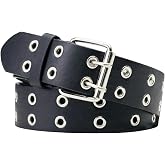 WARANDOD Black Punk Studded Belt Gothic Rock Y2K Belt with Grommet for Women Emo Faux Leather Fashion Belts Threads Goth Stud Metal Pyramid Clothing for jeans, dress(Fit Waist 21.3-37in)