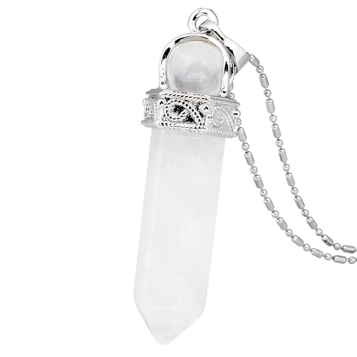 Nupuyai Rock Crystal Point Pendant Necklace for Women, Vintage Hexagonal Stone Pendulum Pendant with Chain