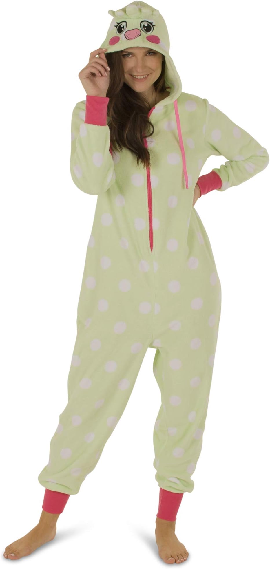 Totally Pink Women's Plush Warm Cozy Character Adult Onesies for Women One Piece Novelty Pajamas