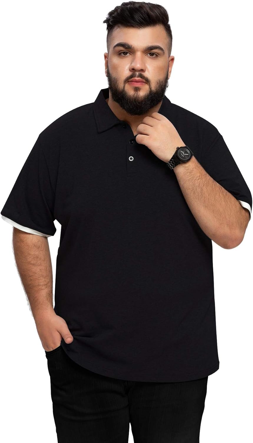 Aiyino Men's Big and Tall Classic Fit Long Sleeve Solid Soft Cotton Polo Shirt: Clothing