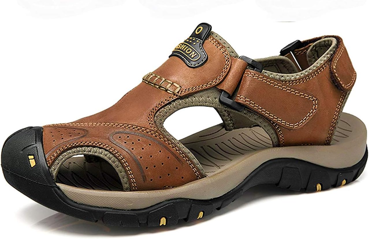 AsifnSummer Men Breathable Leather Sports Sandals Outdoor Leisure Non-Slip Beach Shoes Baotou Youth Cool Slippers Strap Hiking Fisherman