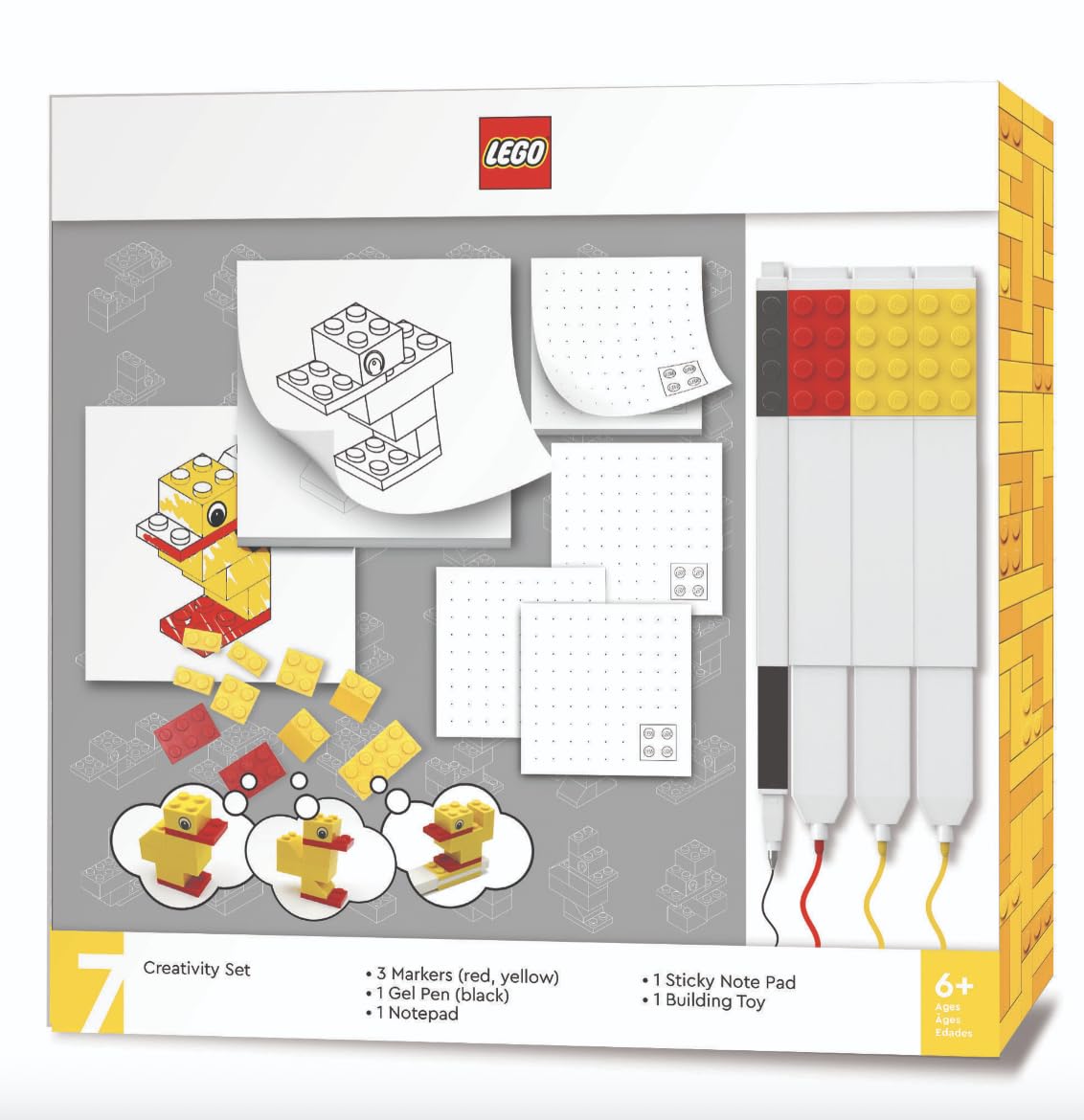 Lego Stationery Creativity Set with Duck Building Toy (53466) Includes 2 Sticky Note Pads, 1 Gel Pen, 3 Markers & a 10 Piece Duck Building Toy, Gift for Fans of Drawing and Stationery