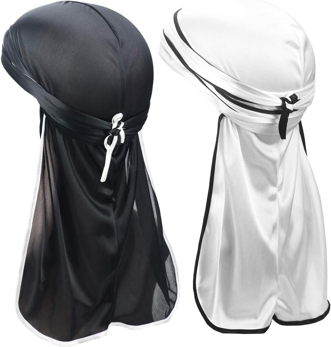 Soft Durag (2PCS/3PCS) with Extra Long Tail and Wide Straps Headwrap Du-Rag for 360 Waves