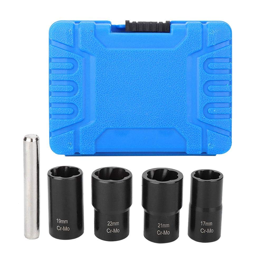 Tbest Twsist Socket Set,5Pcs Twist Socket Set Locking Wheel Nut Bolt Stud Extractor Removers 17mm 19mm 21mm 22mm Socket