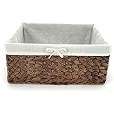 Rectangular Woven Seagrass Storage Bins with Handle,Kingwillow. (water hyacinth, Small)