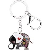 BONSNY Enamel Metal Chain Jungle Elephant Key Chains For Women Car Purse Handbag Charms