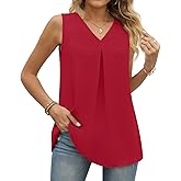 Anyally Women's Summer Sleeveless Chiffon Tunic Tank Tops Dressy Casual Blouse Loose V Neck Work Shirts