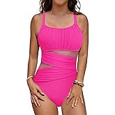VIMPUNEC One Piece Swim Suits for Women Modest Tummy Control Bathing Suit Sexy Mesh Swimwear