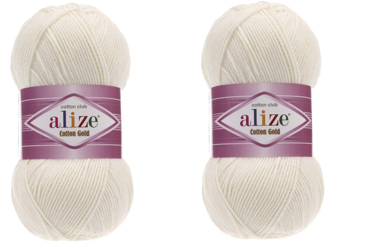 Alize Cotton Gold Yarn 55% Cotton 45% Acrylic Yarn Crochet Hand Knitting Art Lot of 2 Skeins 200gr 722yds (62-Light Cream)