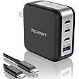 TECKNET 100W USB C Charger, 4-Port PD 3.0 GaN Fast Wall Charger Block, Foldable Power Adapter, with Type C Cable for iPhone 16/15/14/13 Pro, MacBook Pro, iPad, AirPods, Dell XPS, Pixel, Samsung,Switch