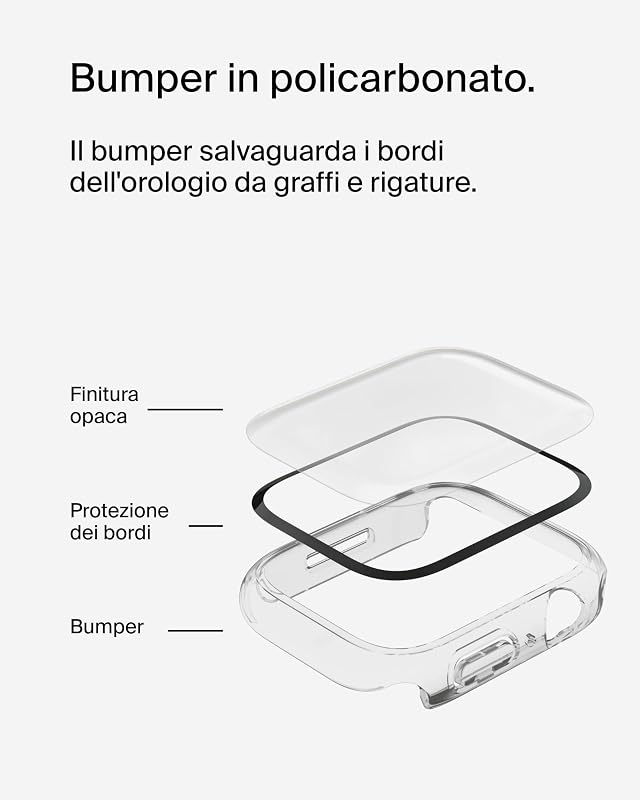TemperedCurve Proteggi Schermo per Apple Watch Series 8 con Copertura da Bordo a Bordo e Bumper Protettivo, Pellicola per Schermo in Vetro Temprato, Accessori per Apple Watch, Trasparente