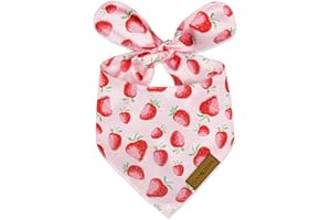LunaMarie - Luxury Dog Bandanas - Cute Unique Designs | Premium & Silky Poly Fabric | 100% Handmade Custom Shape Dual Layered Small, Medium, Large Cat Scarf (Strawberry, Large)