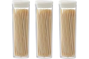 LDKGHE 150 Count Bamboo Wooden Toothpicks Wood Round Double-Points Tooth Picks,Appetizer,Olive,Barbecue,Fruit,Cocktail,Teeth Cleaning Toothpick Holders (3-Pack)