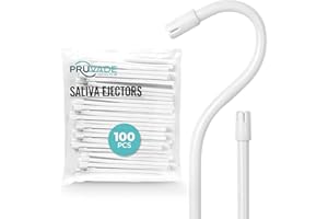PRUVADE Dental Saliva Ejectors, 100 Pack, Soft Flexible Valve Tips, Disposable Suction Ejectors for Oral Care, Removes Water, Liquid, Debris, Dentist Equipment, White Body with White Tip