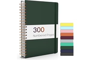 Forvencer Lined Spiral Journal Notebook with 300 Numbered Pages, B5 College Ruled Thick Journals for Writing with 100GSM Paper, Hardcover Notebooks with Contents for Work, School, Women, Men, Dark