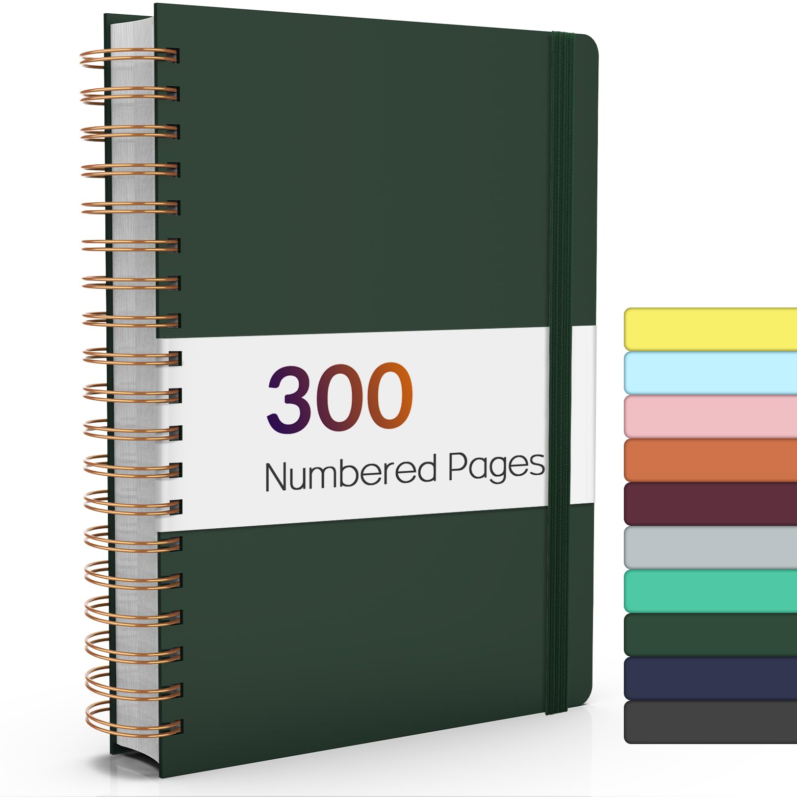 Photo 1 of Forvencer A4 Lined Spiral Journal Notebook with 300 Numbered Pages, 11" X 8.5" Thick Journals for Writing with 100GSM Paper, Hardcover Notebooks with Contents for Work, School, Dark Green