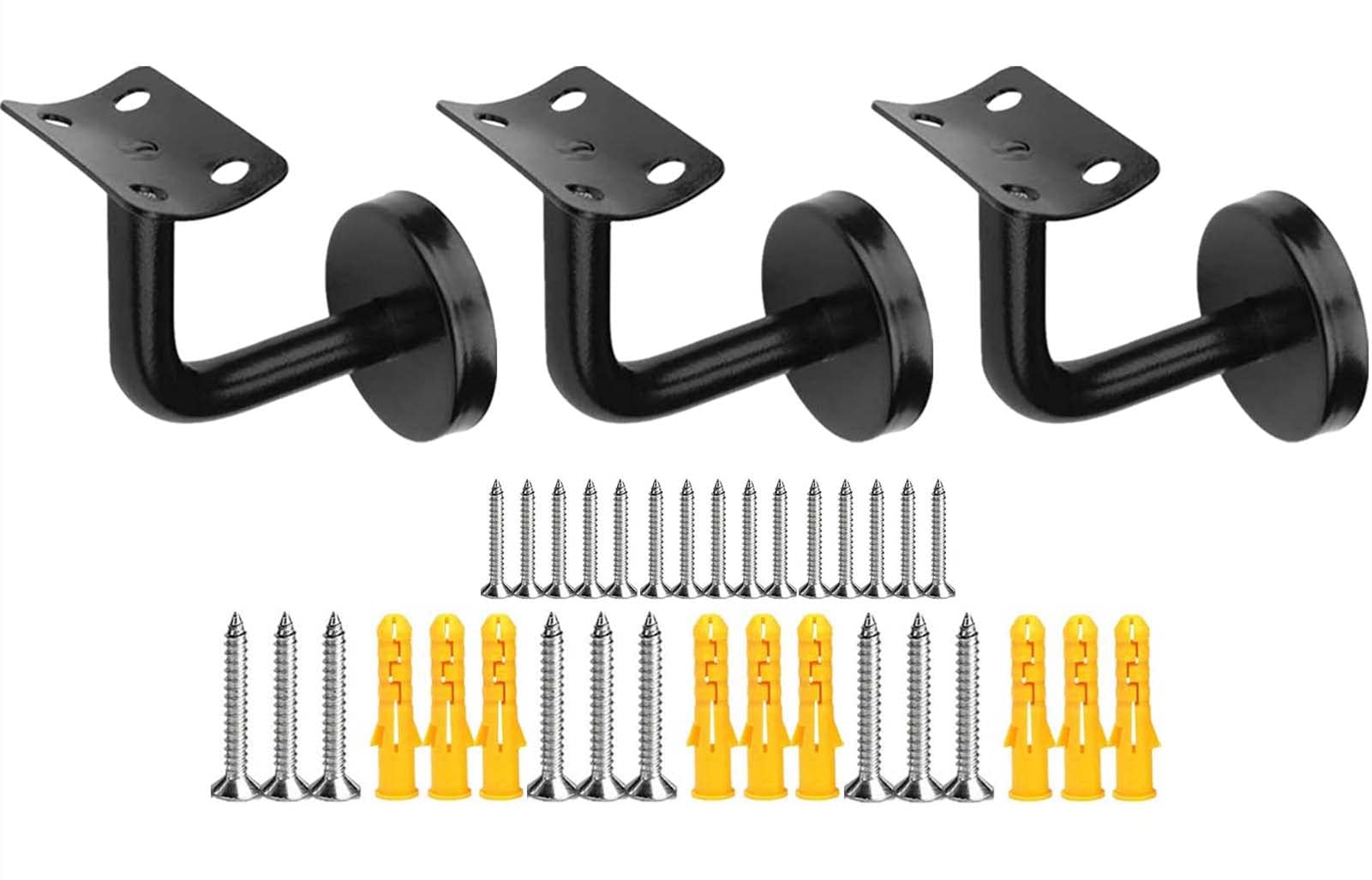 KMERCE 3pcs Modern Black Stainless Steel Handrail Bracket, 6 x 8 cm, Polished Finish, Wall Mounts, Support, Wooden Railing