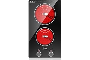 VBGK Electric Cooktop,110V Electric Stove Top with Knob Control, 9 Power Levels, Kids Lock & Timer, Hot Surface Indicator, Overheat Protection,12 Inch Built-in Radiant Double induction cooktop