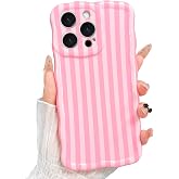 TKJSQ for iPhone 16 Pro Max Case, Cute Striped Pattern and Curly Wavy Edge Aesthetic Gloss Phone Case, Stylish Slim Shockproof Soft TPU Protective Cover for iPhone 16 Pro Max, Pink