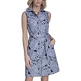 Tommy Hilfiger Womens Sleeveless Collared Button Front Tie Waist Mini Shirt Dress