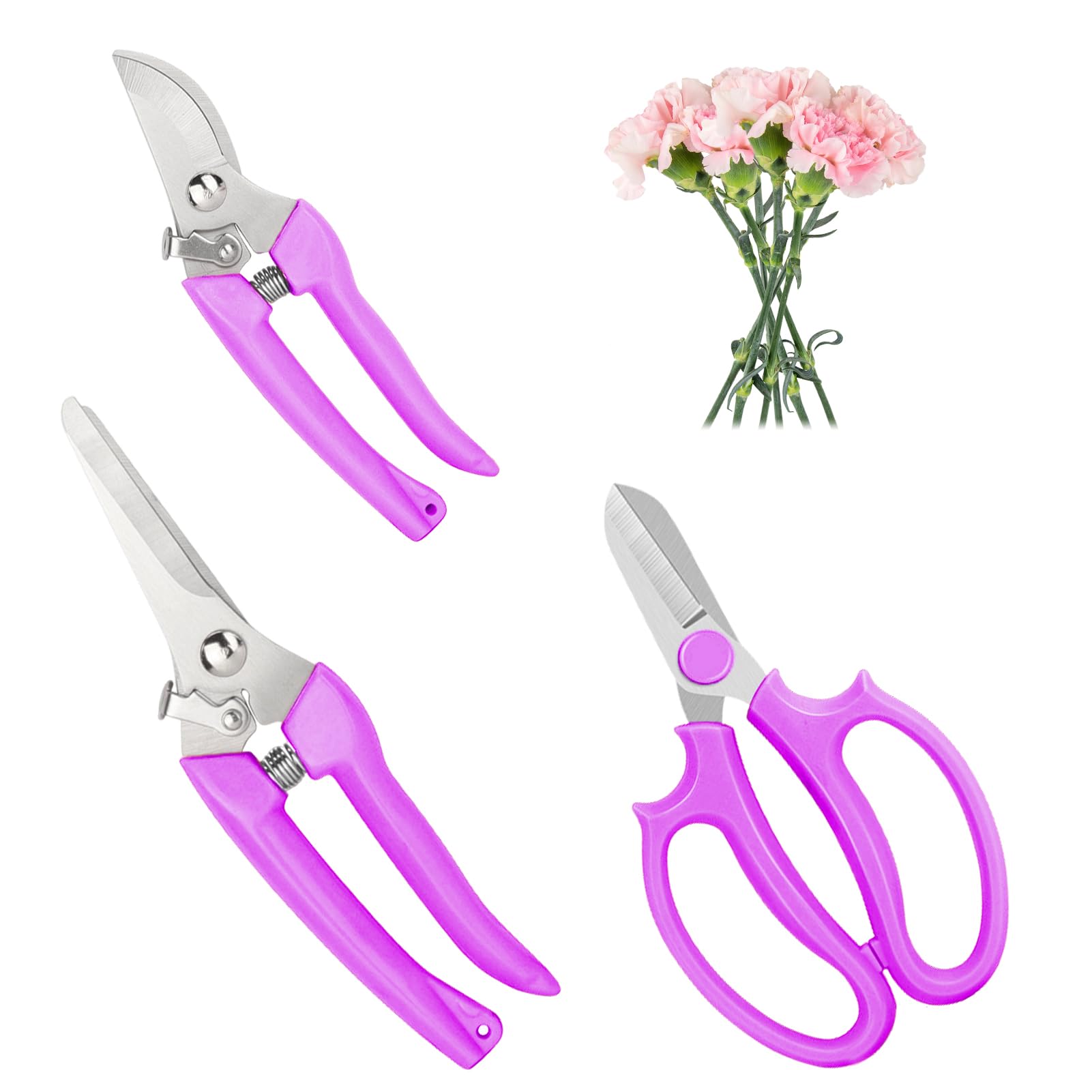 Garden Scissors 3Pcs Floral Shears with 3 Different Blades,Floral Scissors with Comfortable Grip Handle for Cutting Flowers Trimming Plants Purple