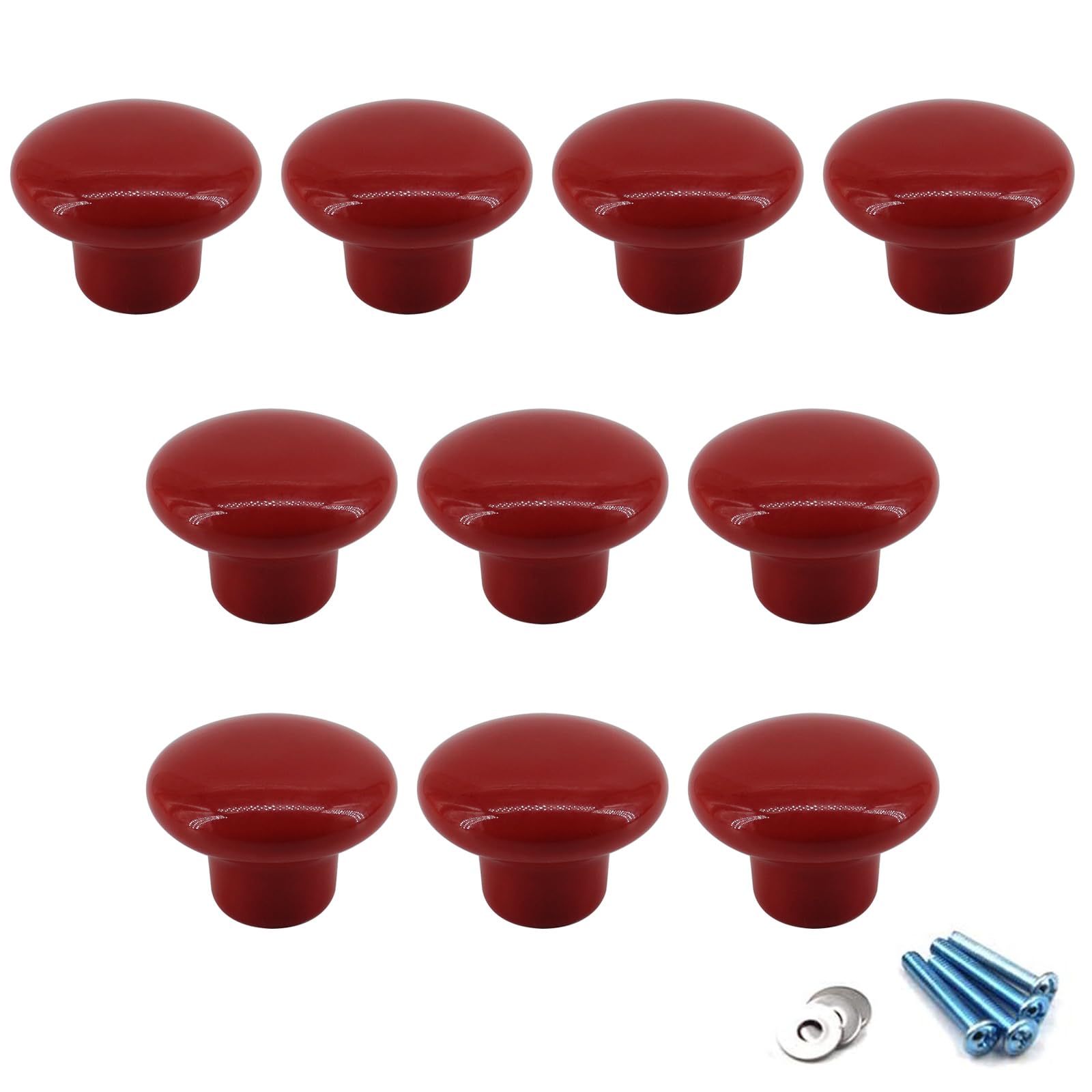 Flomore Red Ceramic Round Knobs Cabinet Knob Handle Pull for Kids' Room Dresser Drawers (Pack of 10 Screws Included)